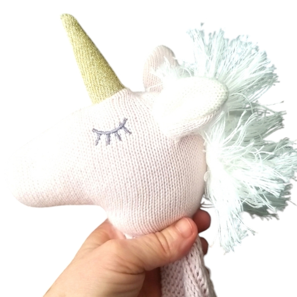 Mud Pie Knitted Pink Unicorn Lovey Security Blanket - Baby Shower Gift